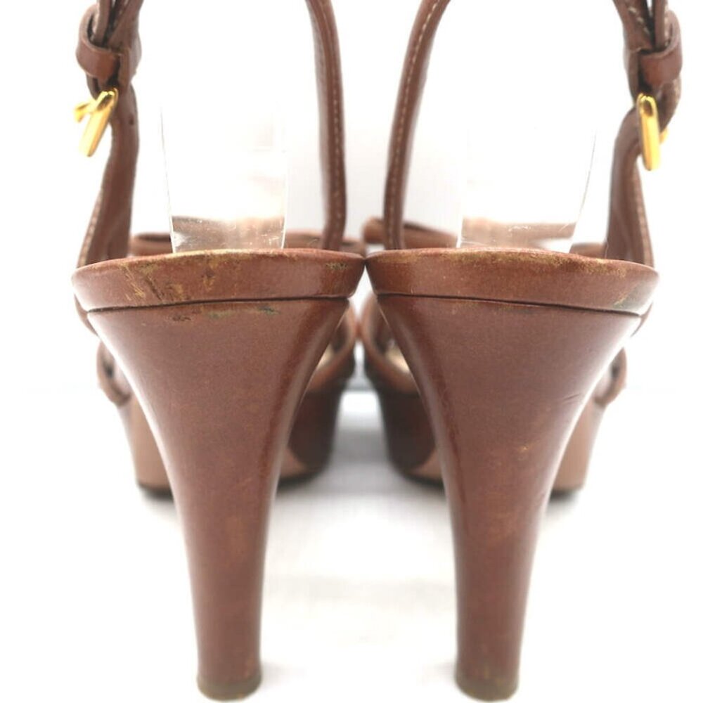 Prada Slingback Bow Sandals Brown Leather Size 37.5 Open Toe Platform Heels - Picture 12 of 16